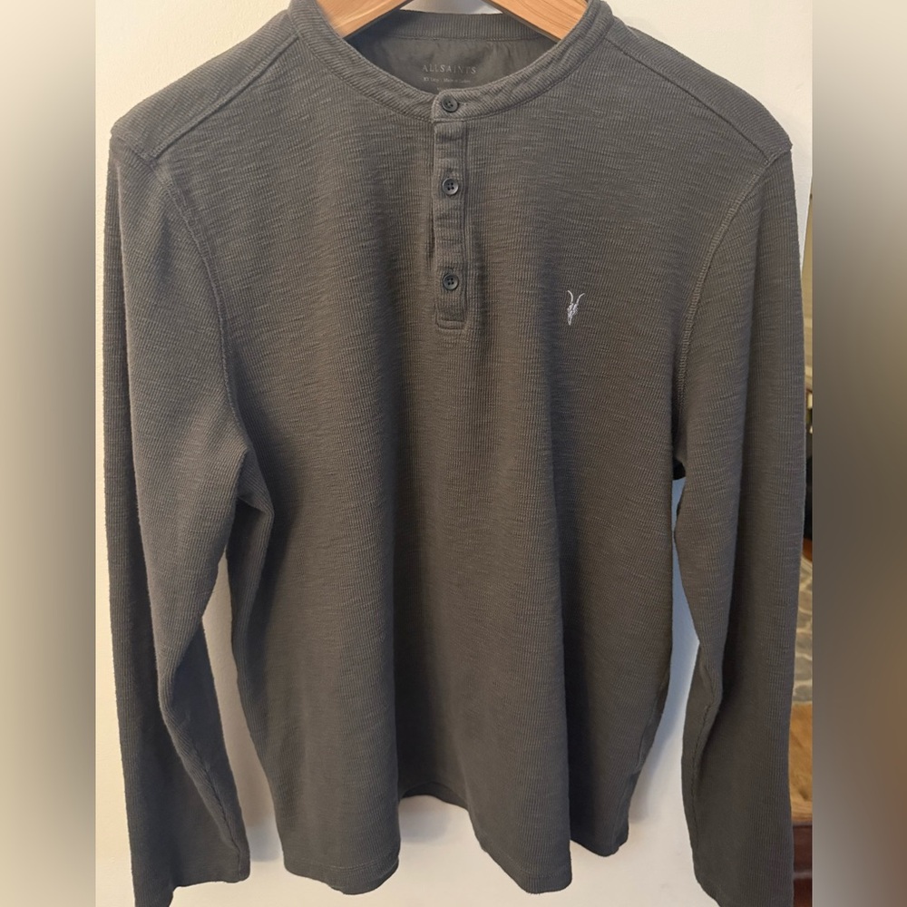 All Saints Taupe Button-Up Henley